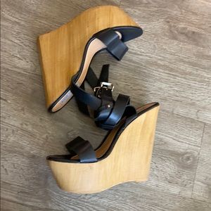 Steve Madden wooden black leather wedges 39